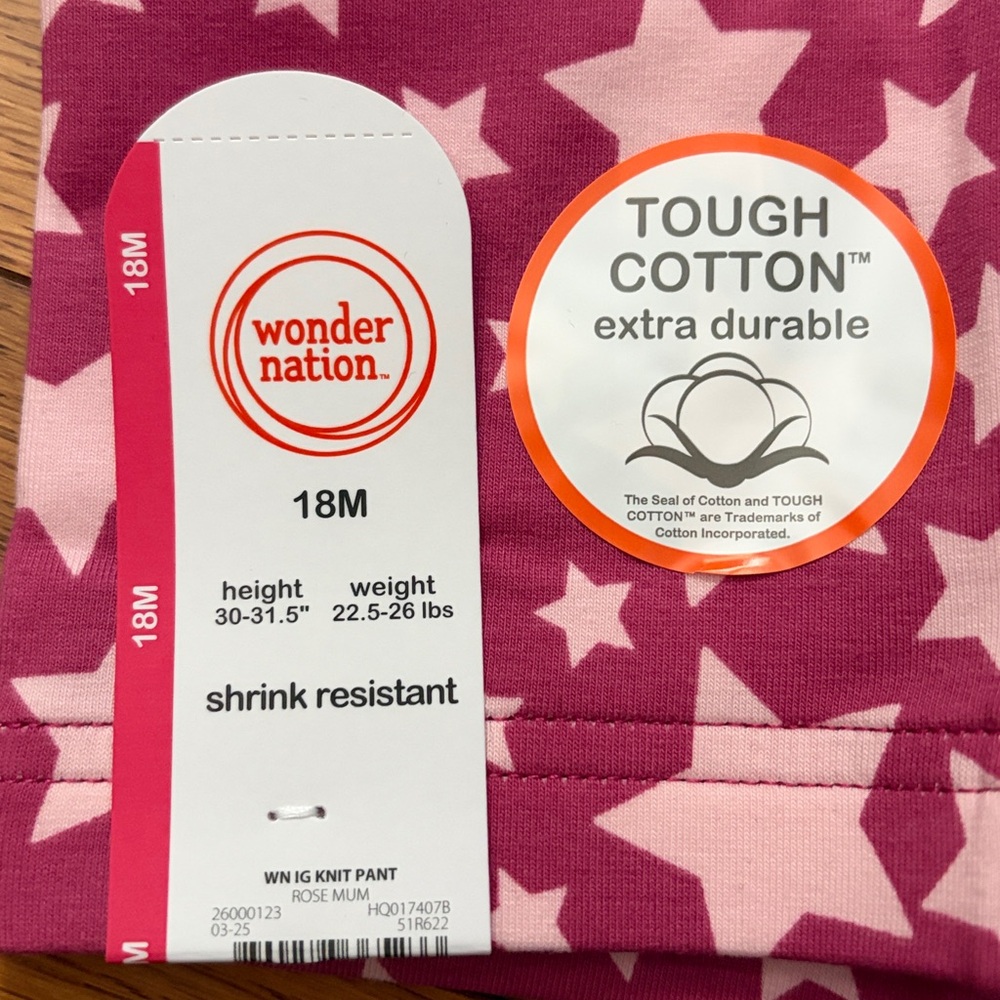 ✨5/$15✨ NWT•Wonder Nation• Girl's Tough Leggings | Pink Star | 18m - Picture 3 of 4